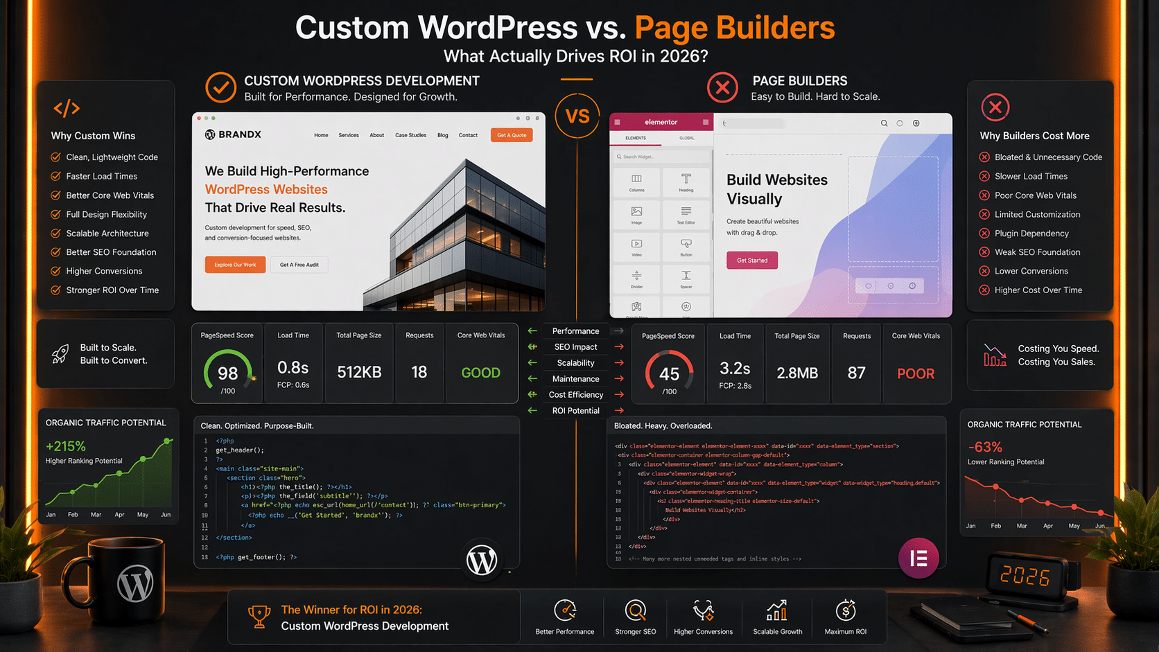 Custom WordPress vs Page Builders: What Actually Drives ROI in 2026?
