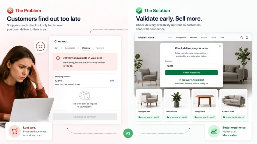 Sterling PostcodeStack Shopify Plus app showing delivery ETA, delivery zones, and location-based pricing