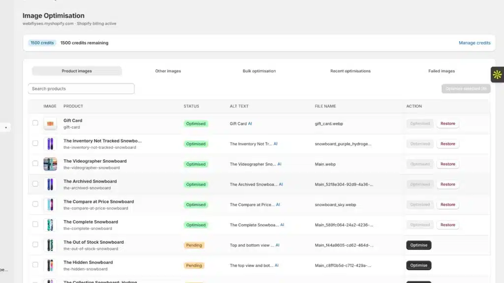 AI-powered Shopify SEO app converting product images to WebP/AVIF for faster ecommerce store performance